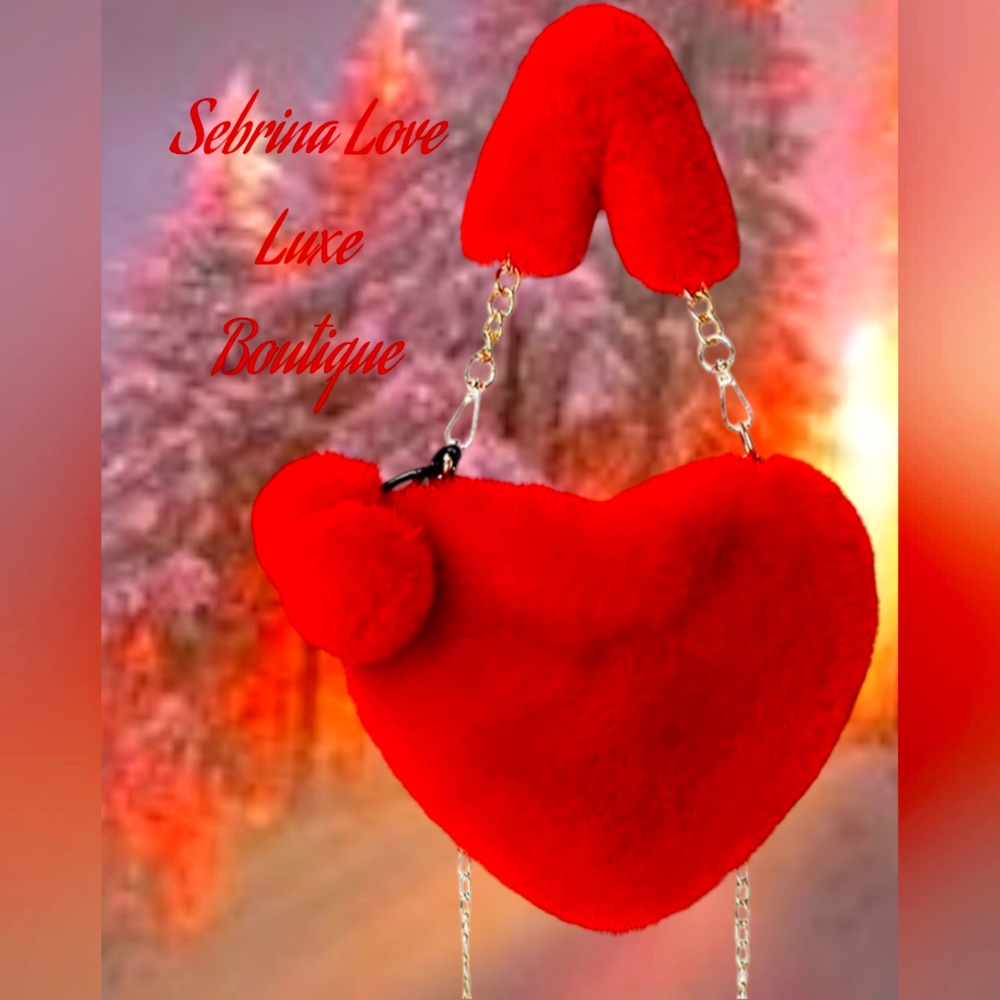 Plush Cherry Red Faux Fur Heart Purse